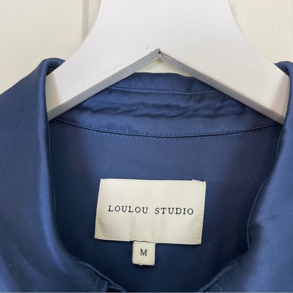 LouLou Studio Ara Satin Maxi Shirt Dress Navy Minimalist Sz M - Picture 9 of 11